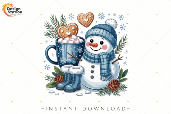 Download Cozy Hot Cocoa Snowman PNG – Cute Winter - Premium Resources
