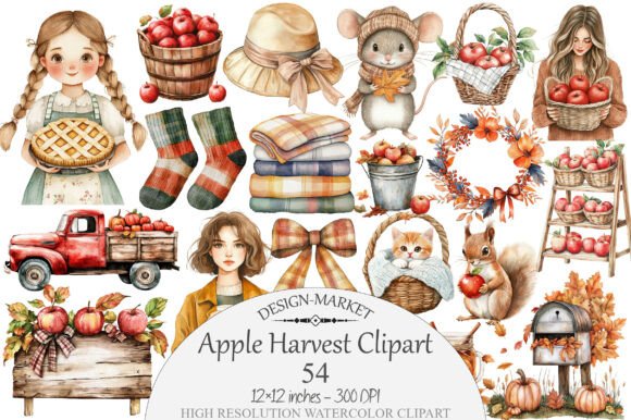 Download Watercolor Apple Harvest Clipart - Harvest Collection