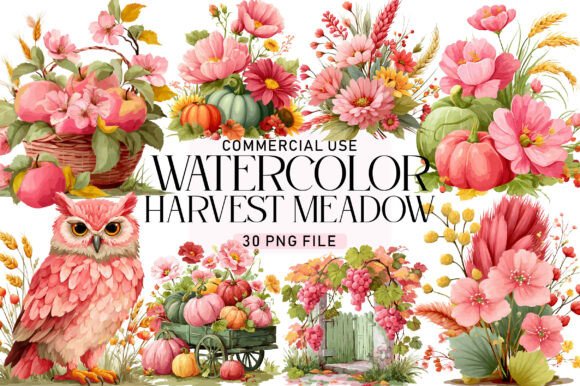 Download Harvest Meadow Watercolor Clipart Bundle - Harvest Collection