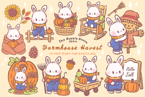 Download Kawaii Bunny Farmhouse Harvest Clipart - Harvest Collection