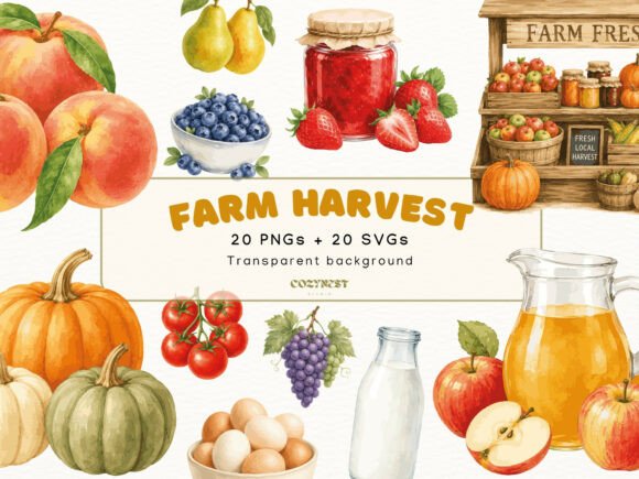 Download Farm Harvest Watercolor Cliparts, Rustic - Harvest Collection